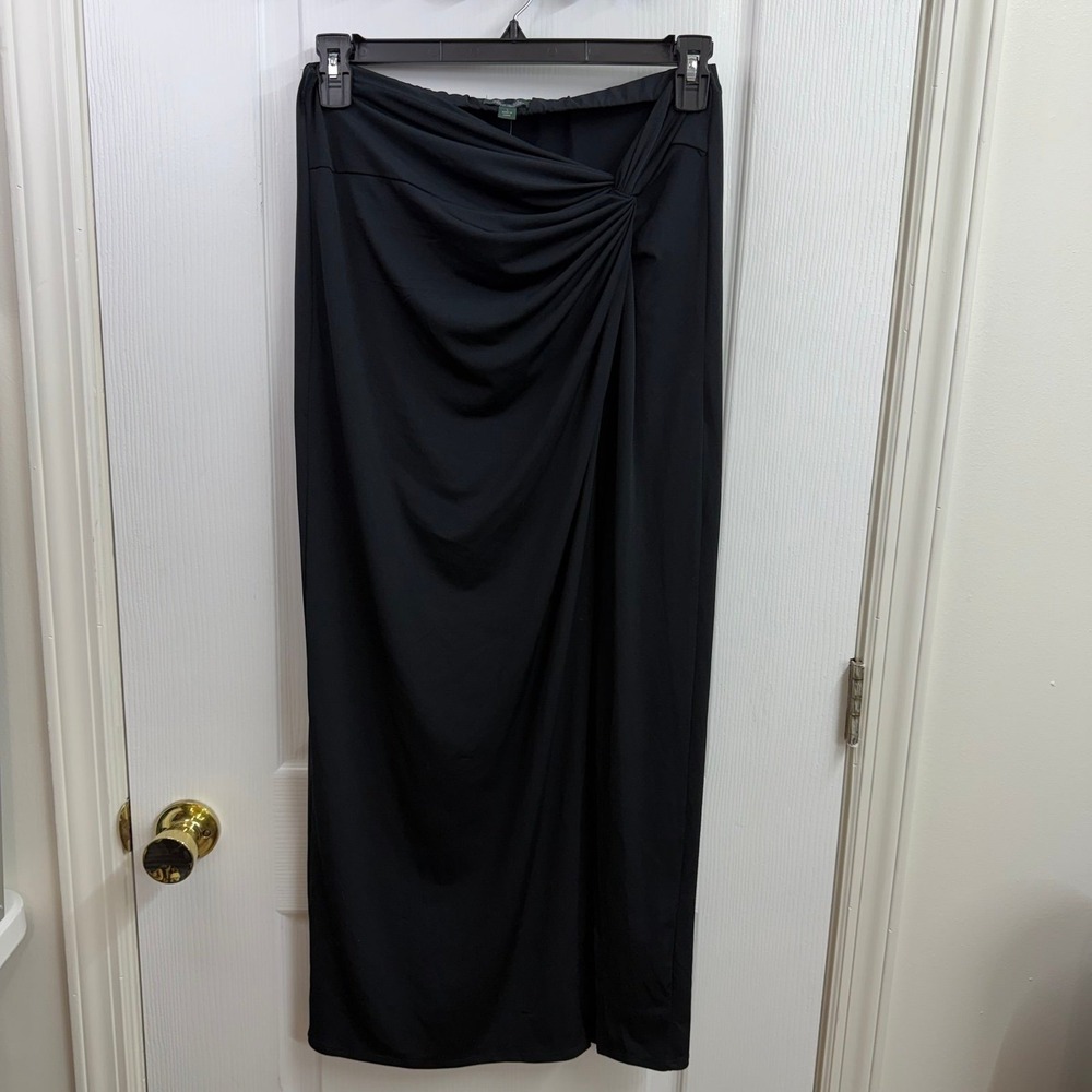 NEW Wild Fable Women's Black Maxi Skirt knot stretch slit pull on relaxed large